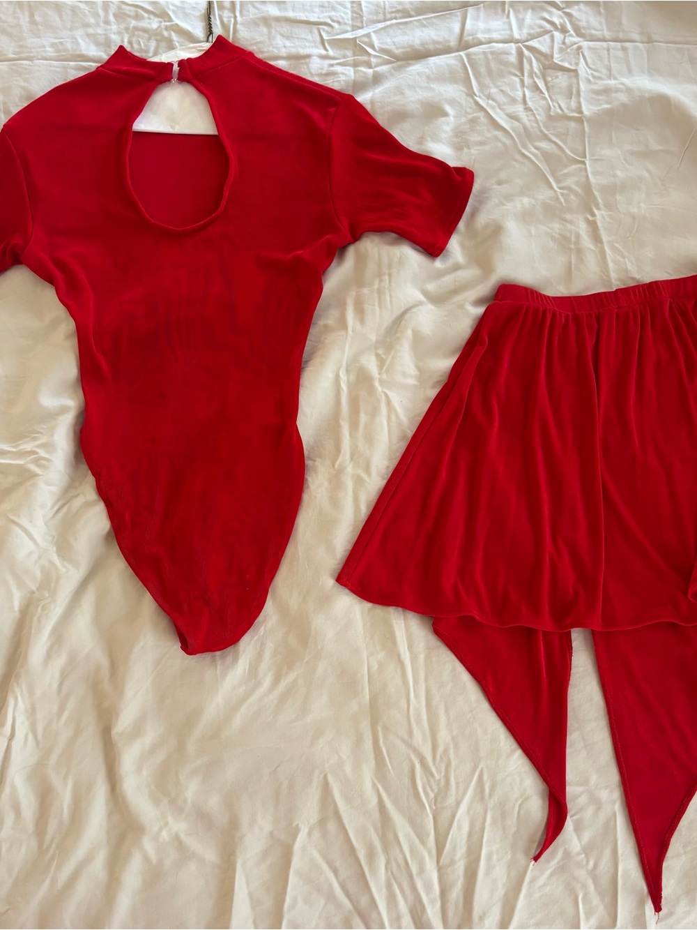 Vintage Designs by Randall Red 2-Piece Bodysuit & Asymmetrical Skirt Set - Picture 2 of 4
